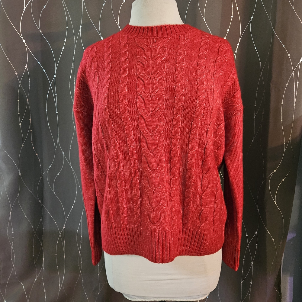 LOFT Red Cable Knit Sweater Women's Size M Style #766595 NWT